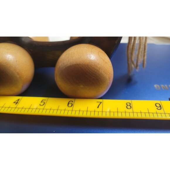 Vintage Wooden Horse Rolling Toy With Rope Tail & Smooth Wheels Handcrafted - Picture 12 of 13